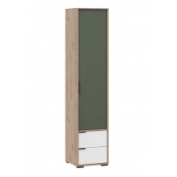 Шкаф для белья комбинированный Лео (Гикори джексон/Белый матовый/Дымчатый зеленый)
